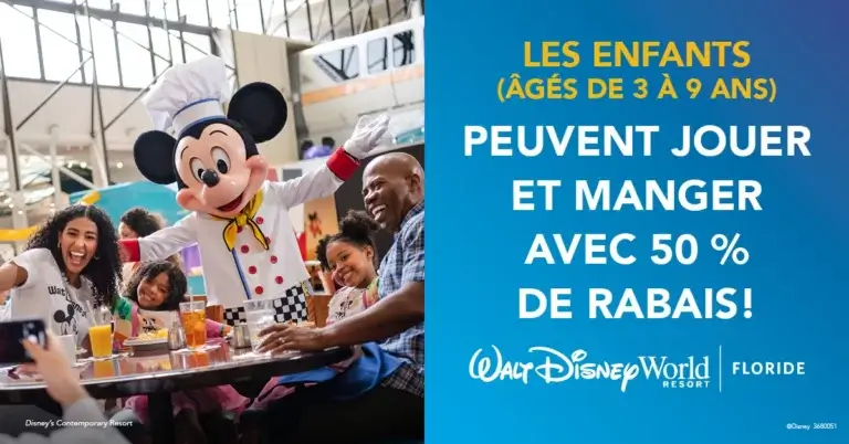 promotion Disney moitié prix pour les enfants de 3 à 9 ans