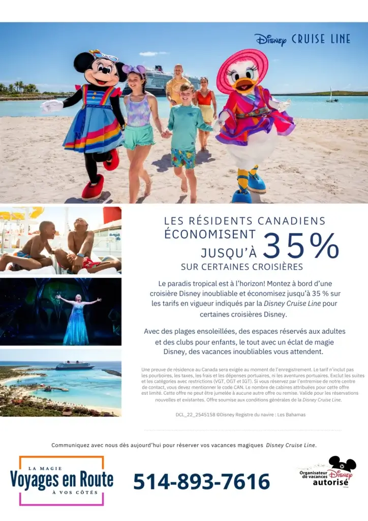les résidents canadiens économisent jusqu'à 35% sur certaines croisières Disney