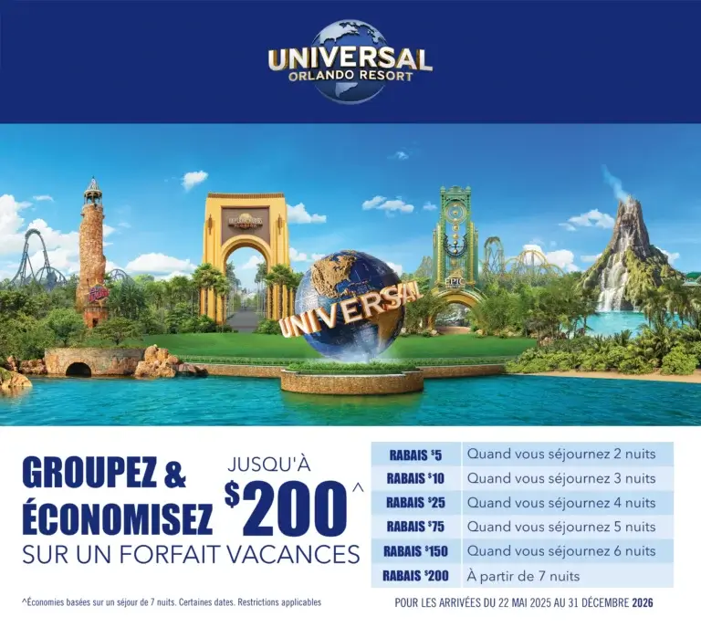 Promotion Universal Orlando: groupez et économisez jusqu'à 200$